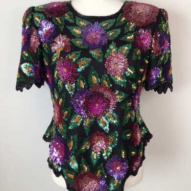 Vintage Laurence Kazar New York Beaded Sequin Sil… - image 1