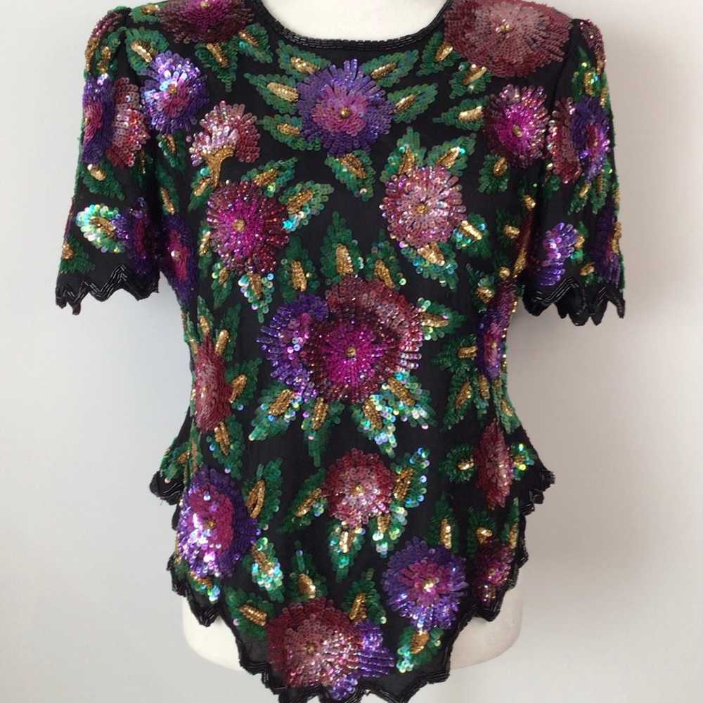 Vintage Laurence Kazar New York Beaded Sequin Sil… - image 3