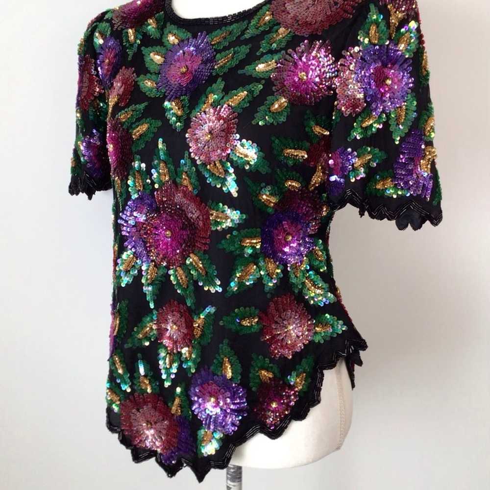 Vintage Laurence Kazar New York Beaded Sequin Sil… - image 4