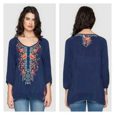 JOHNNY WAS Women's Olivia Blouse Blue Embroidered 