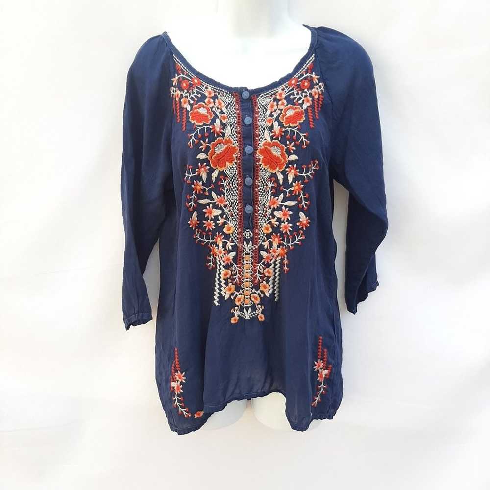 JOHNNY WAS Women's Olivia Blouse Blue Embroidered… - image 3