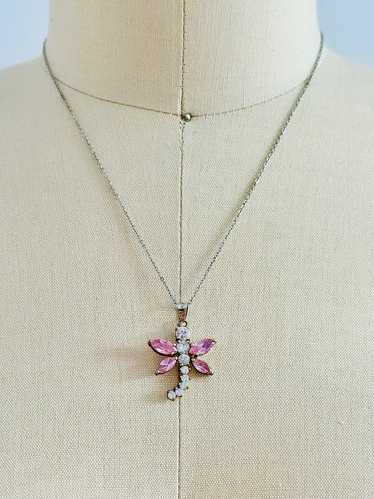Vintage rhinestone dragonfly necklace - image 1
