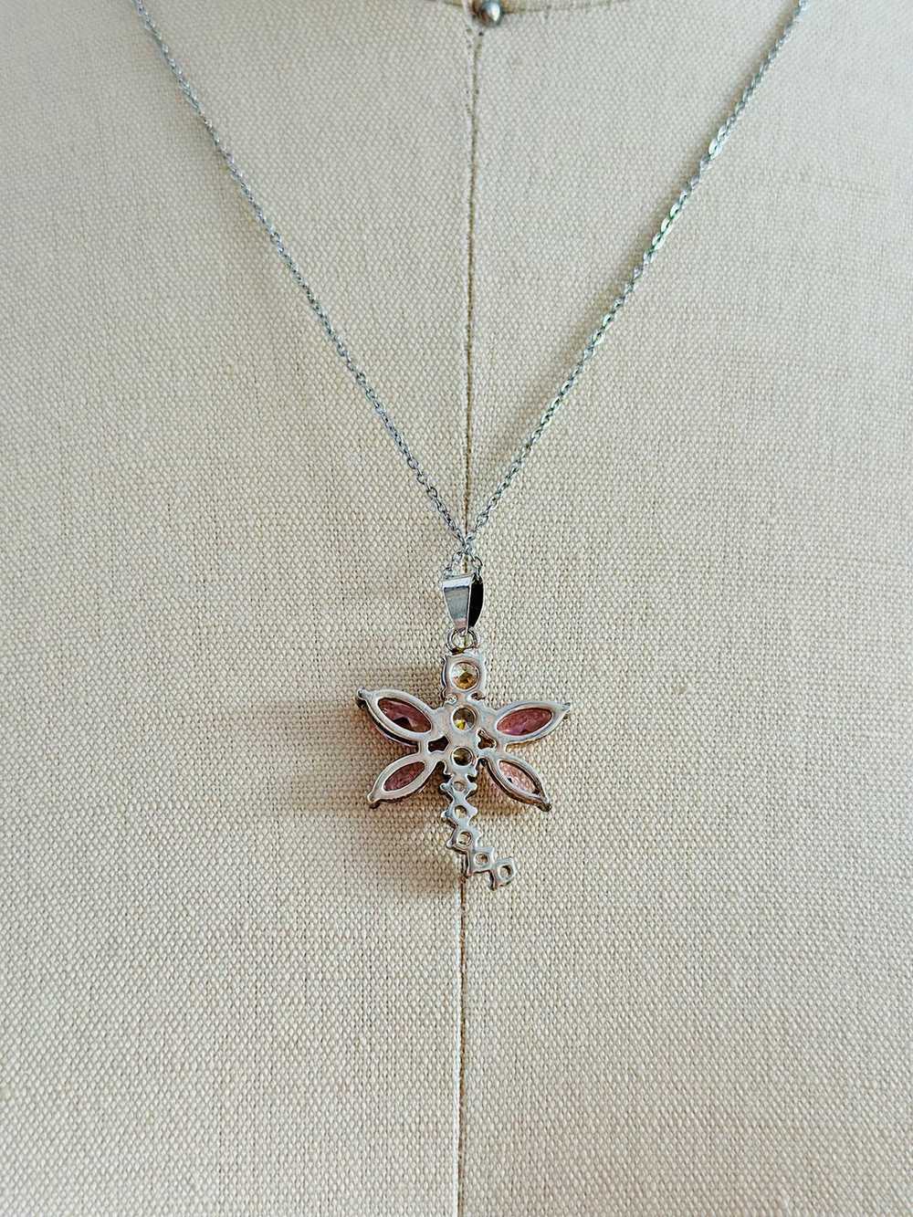 Vintage rhinestone dragonfly necklace - image 4