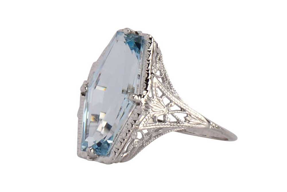 Skyward - Fancy Cut Aquamarine Art Deco Ring - image 2