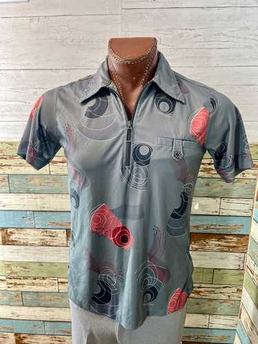 70’s Gray Zip Collar Short Sleeve Disco Shirt