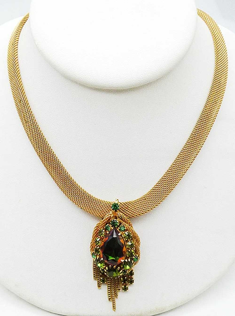 Gold Mesh Watermelon Teardrop Rhinestone Necklace - image 1