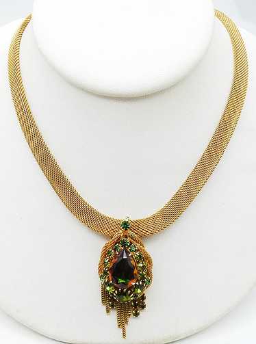 Gold Mesh Watermelon Teardrop Rhinestone Necklace - image 1