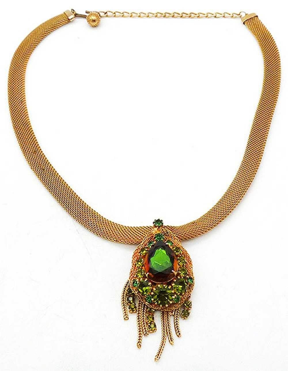 Gold Mesh Watermelon Teardrop Rhinestone Necklace - image 3