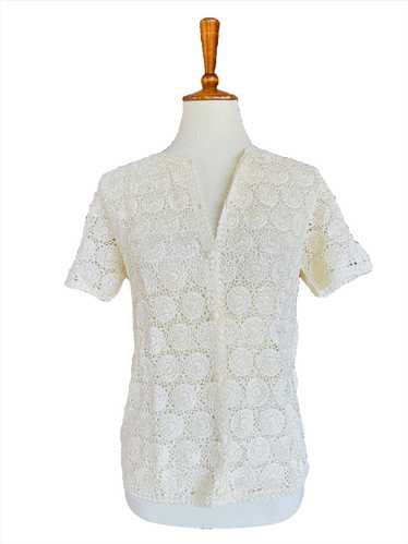 Vintage Ivory Hand Crochet Button Down Knit Top