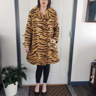 69s Faux Fur Tiger Print Swing Coat