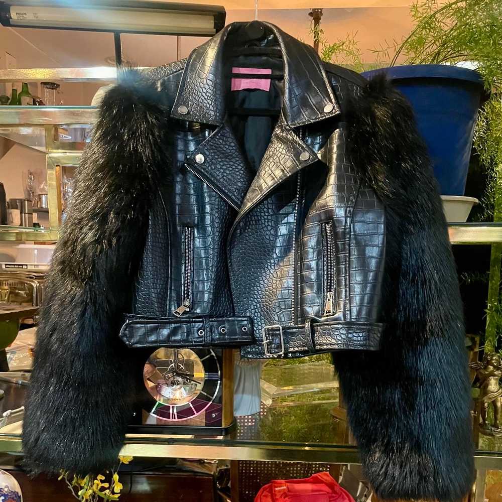 Azalea Wang Faux Leather/Fur Cropped Jacket - image 1