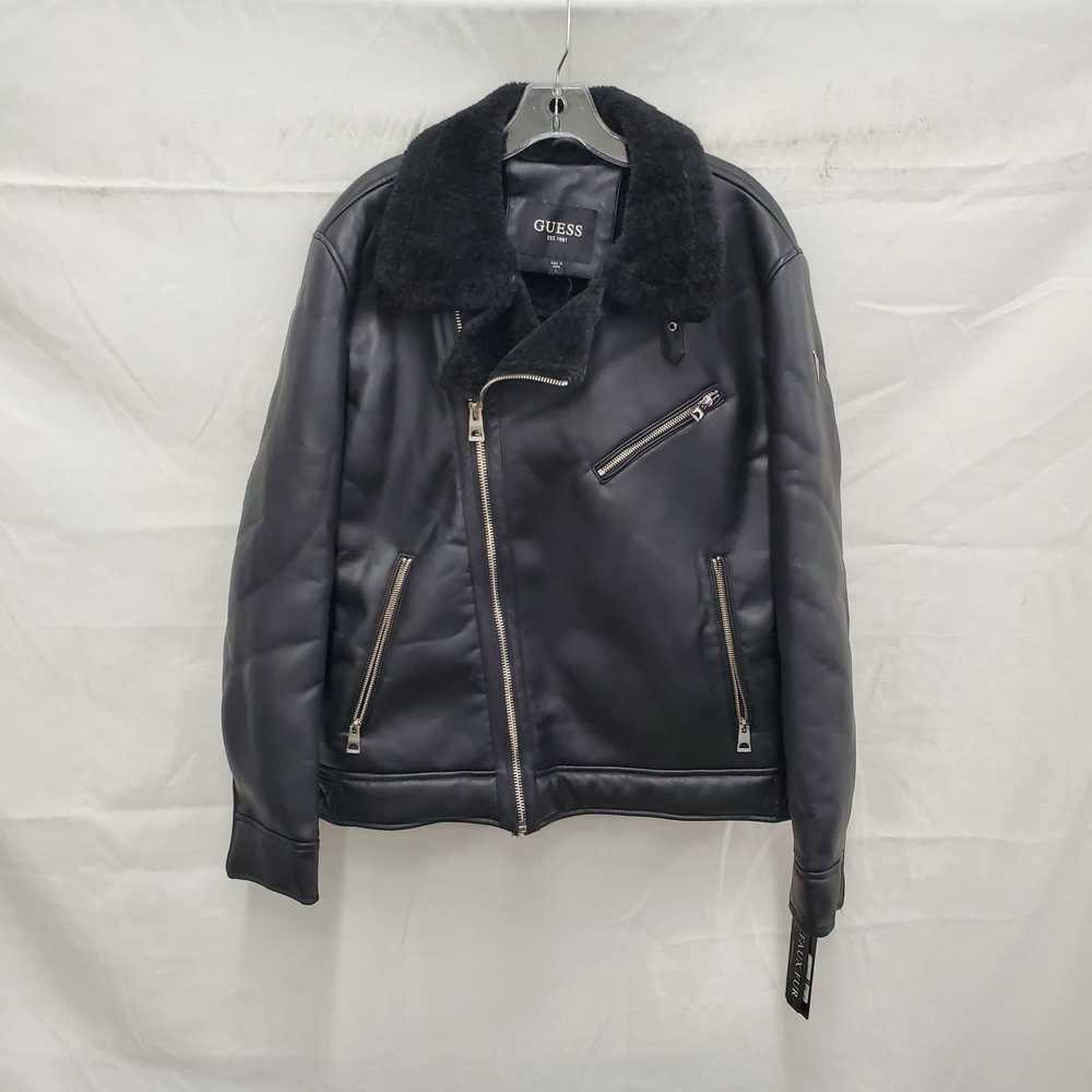 NWT Guess MN's Faux Leather & Fur Black Biker Jac… - image 1