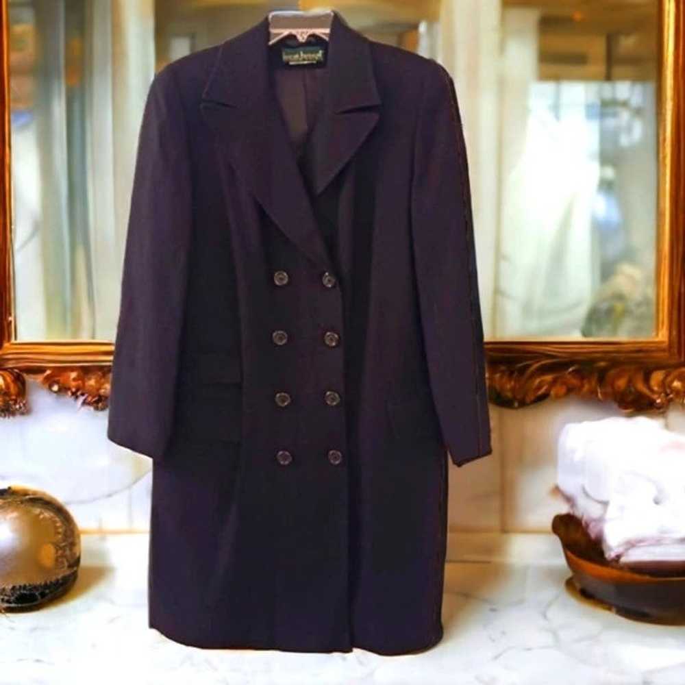 Harve Bernard WOOL Long Coat Sz L BLACK NAVY Luxu… - image 2