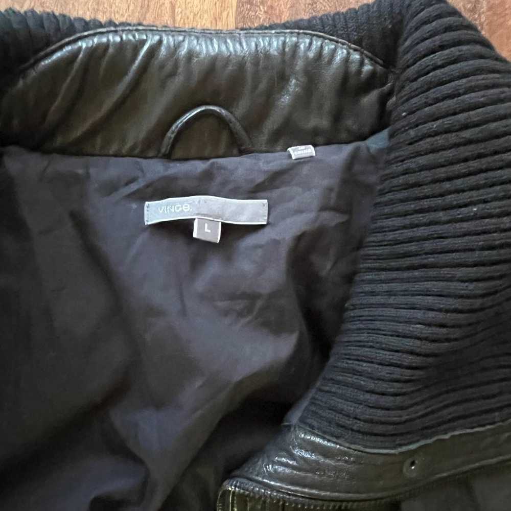 Vince black leather bomber large collar jacket sw… - image 10