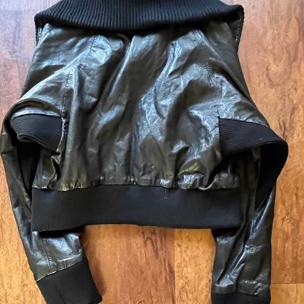 Vince black leather bomber large collar jacket sw… - image 11