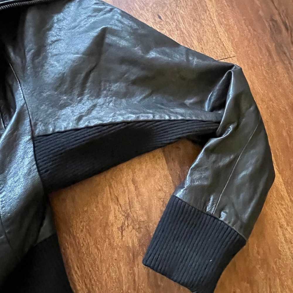 Vince black leather bomber large collar jacket sw… - image 12