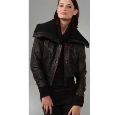 Vince black leather bomber large collar jacket sw… - image 1