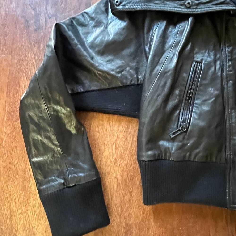 Vince black leather bomber large collar jacket sw… - image 3