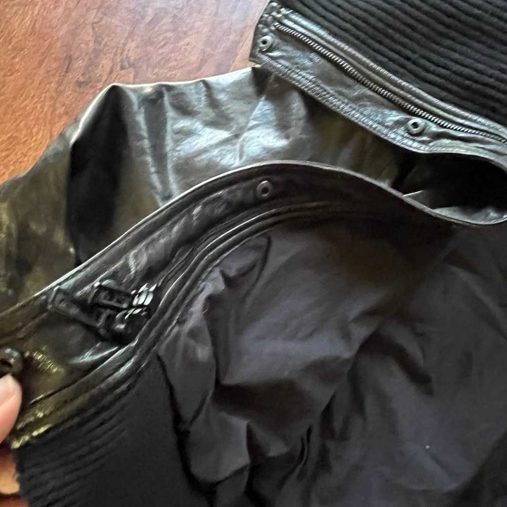 Vince black leather bomber large collar jacket sw… - image 6