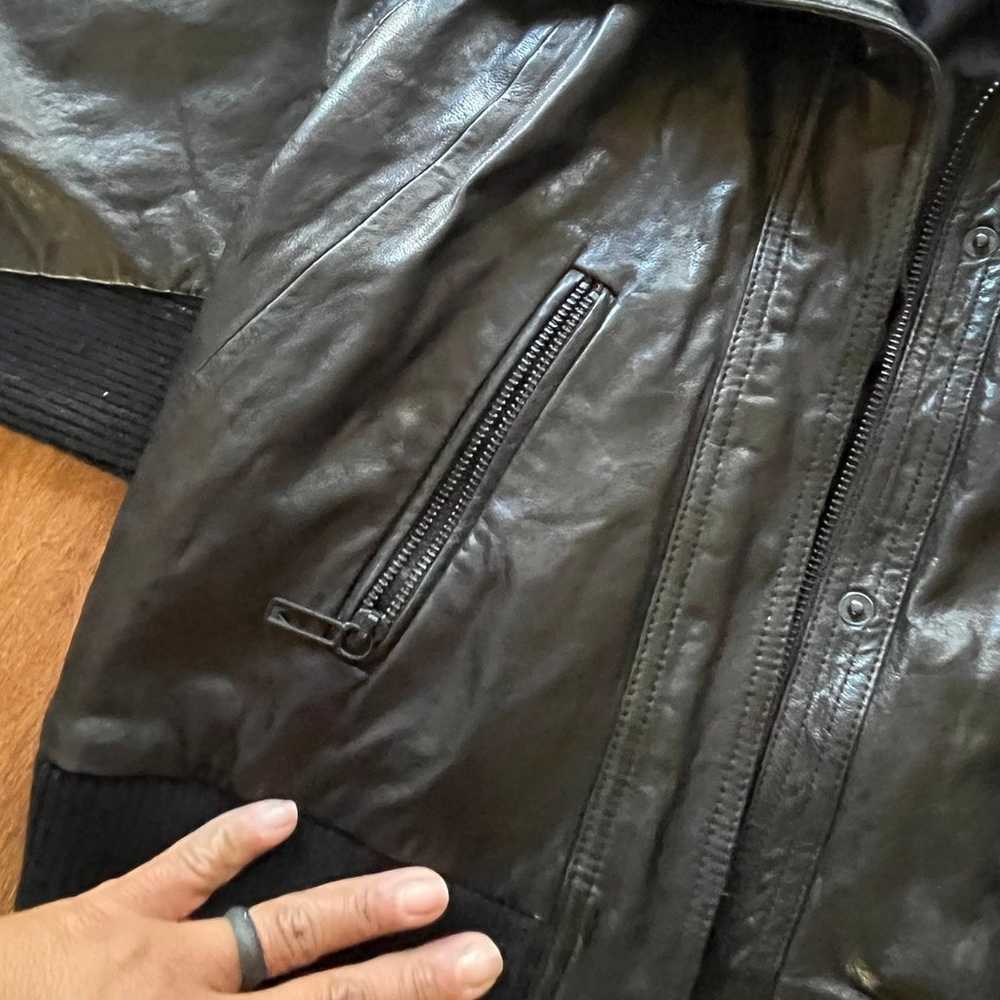 Vince black leather bomber large collar jacket sw… - image 7