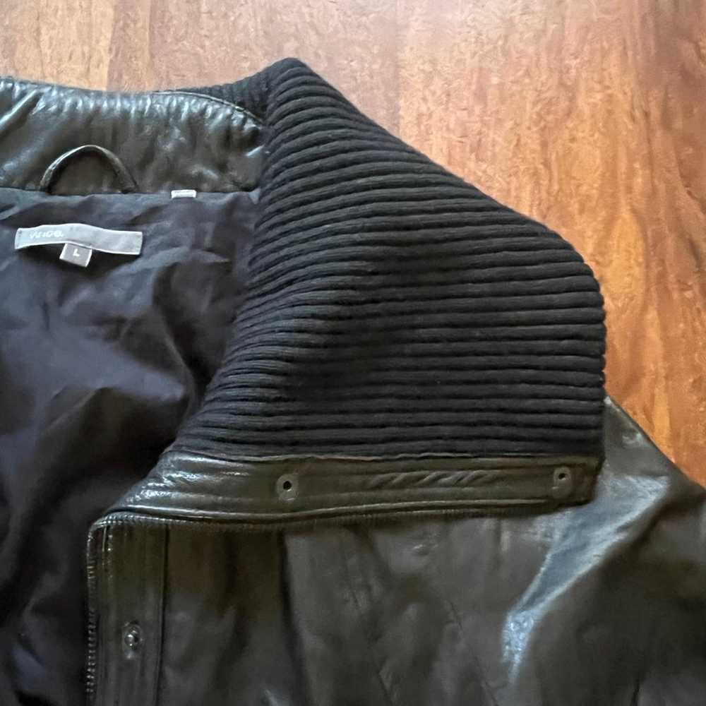 Vince black leather bomber large collar jacket sw… - image 9