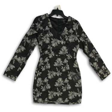 NWT Lulus Womens Black Silver Floral V-Neck Long … - image 1