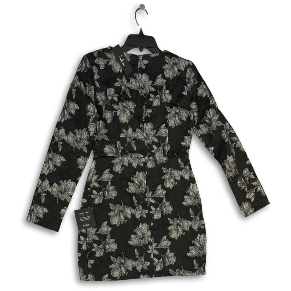 NWT Lulus Womens Black Silver Floral V-Neck Long … - image 2
