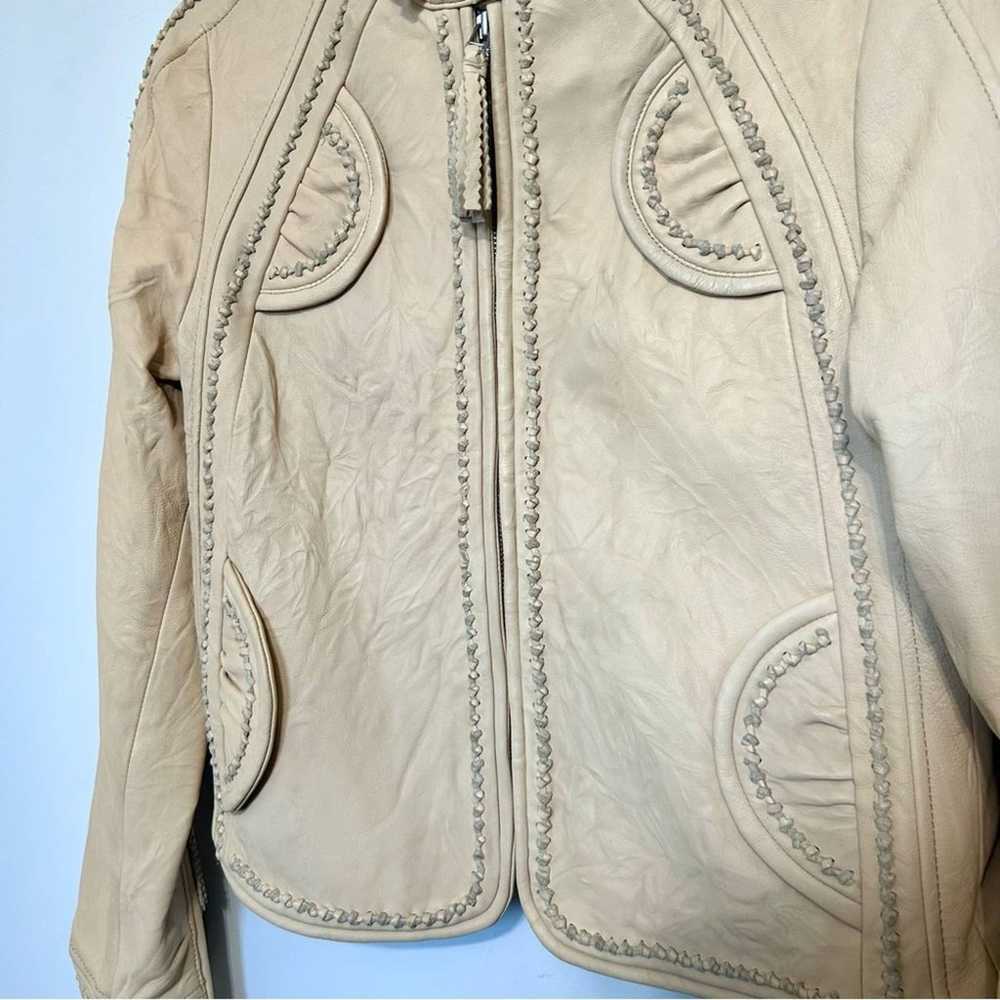 Munthe plus Simonsen Leather Jacket Sz 6 Cream - image 3