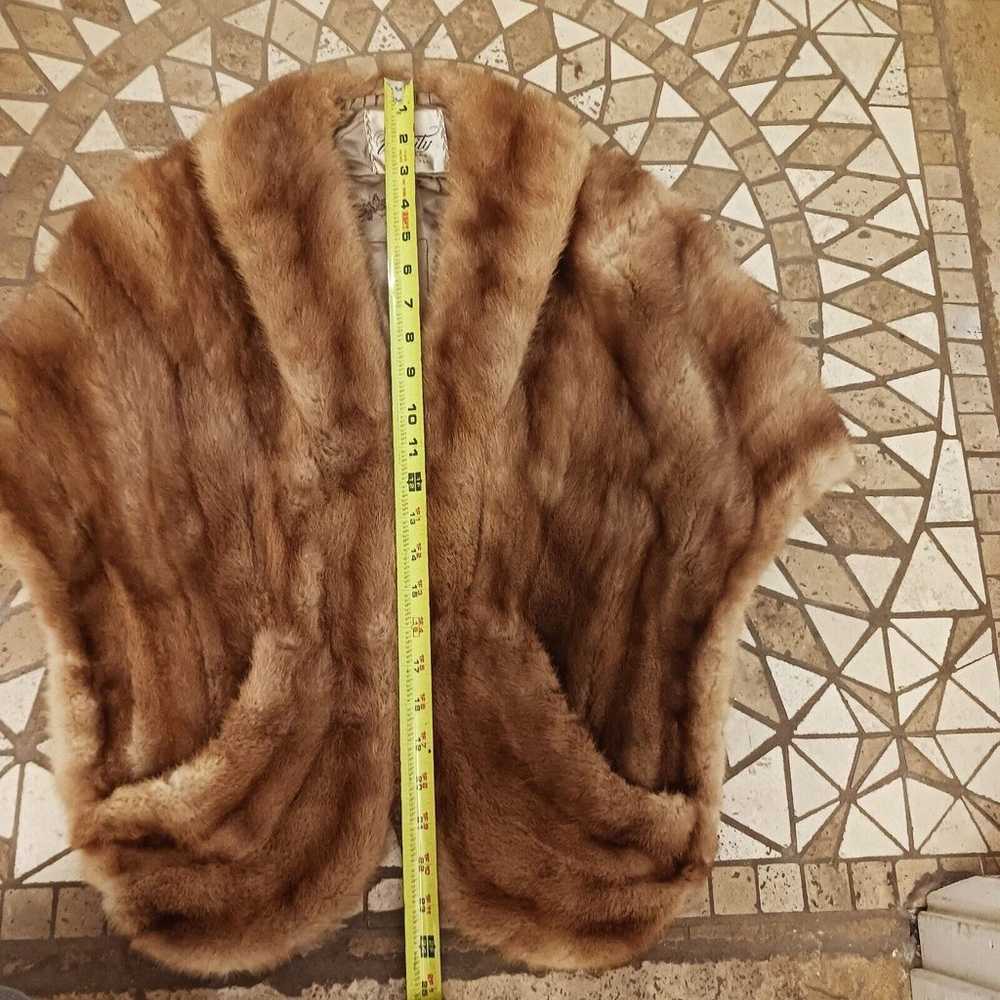 MINK Fur Stole Brown Sz S Formal Luxe Shoulder Wr… - image 12