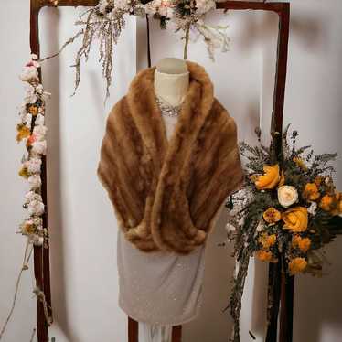 MINK Fur Stole Brown Sz S Formal Luxe Shoulder Wr… - image 1