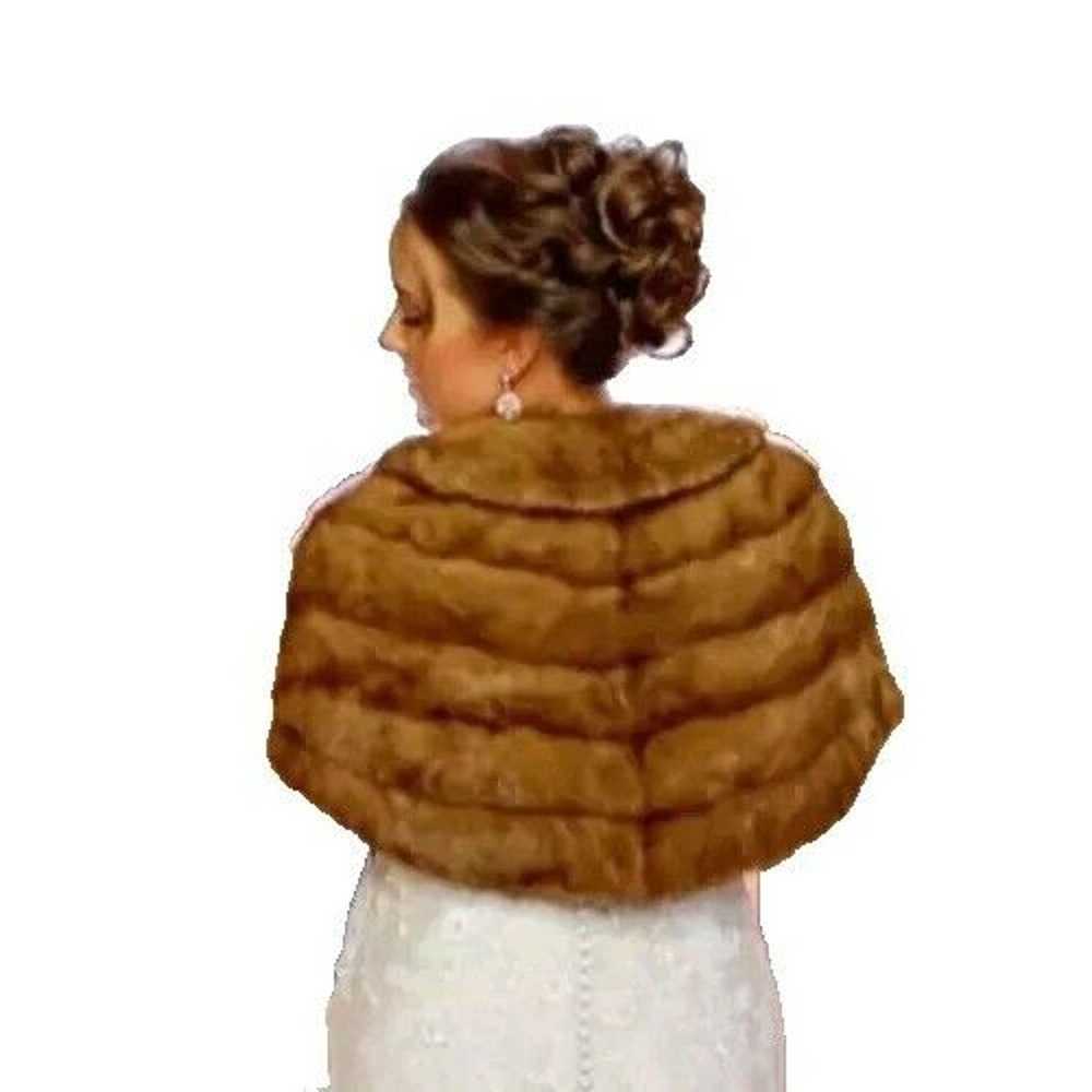 MINK Fur Stole Brown Sz S Formal Luxe Shoulder Wr… - image 2