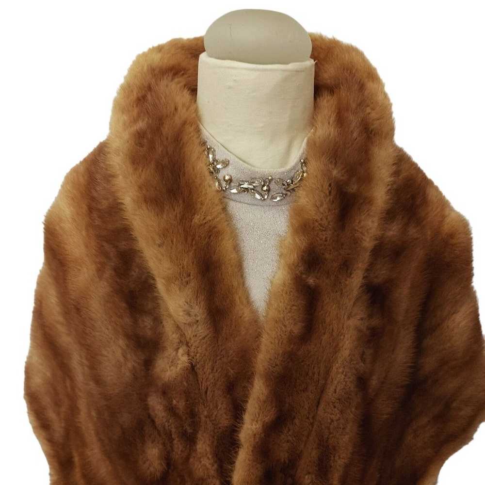 MINK Fur Stole Brown Sz S Formal Luxe Shoulder Wr… - image 3