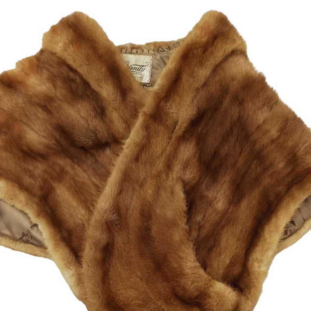 MINK Fur Stole Brown Sz S Formal Luxe Shoulder Wr… - image 4