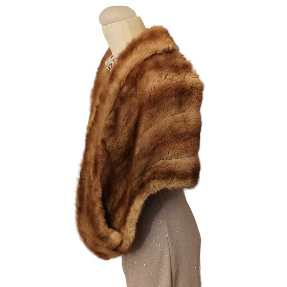 MINK Fur Stole Brown Sz S Formal Luxe Shoulder Wr… - image 6