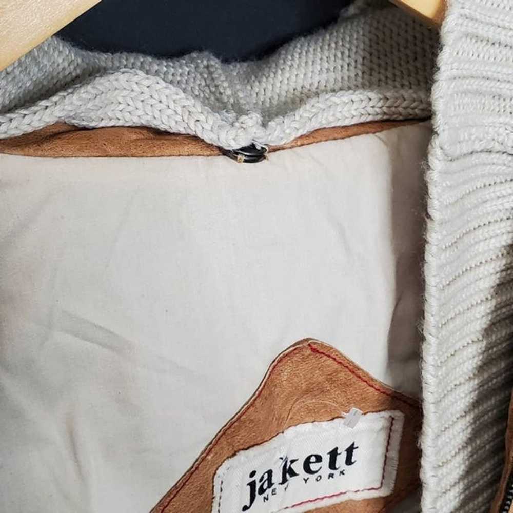 Jakett New York Hooded Tan Leather Boho Vest Size… - image 10