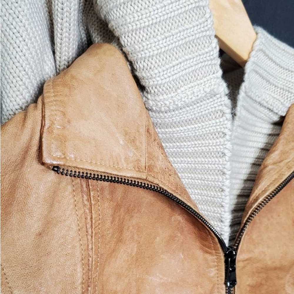 Jakett New York Hooded Tan Leather Boho Vest Size… - image 11