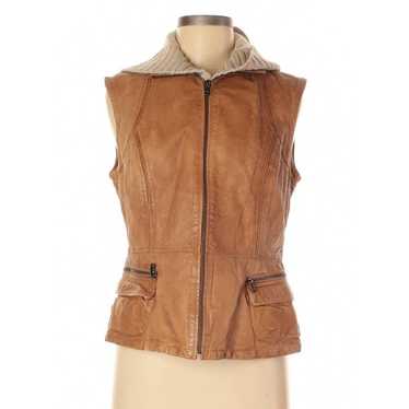 Jakett New York Hooded Tan Leather Boho Vest Size… - image 1