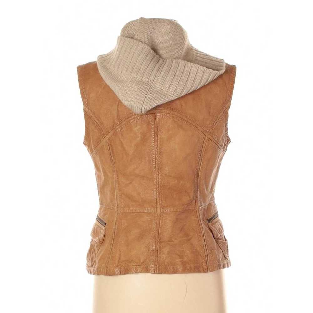 Jakett New York Hooded Tan Leather Boho Vest Size… - image 2