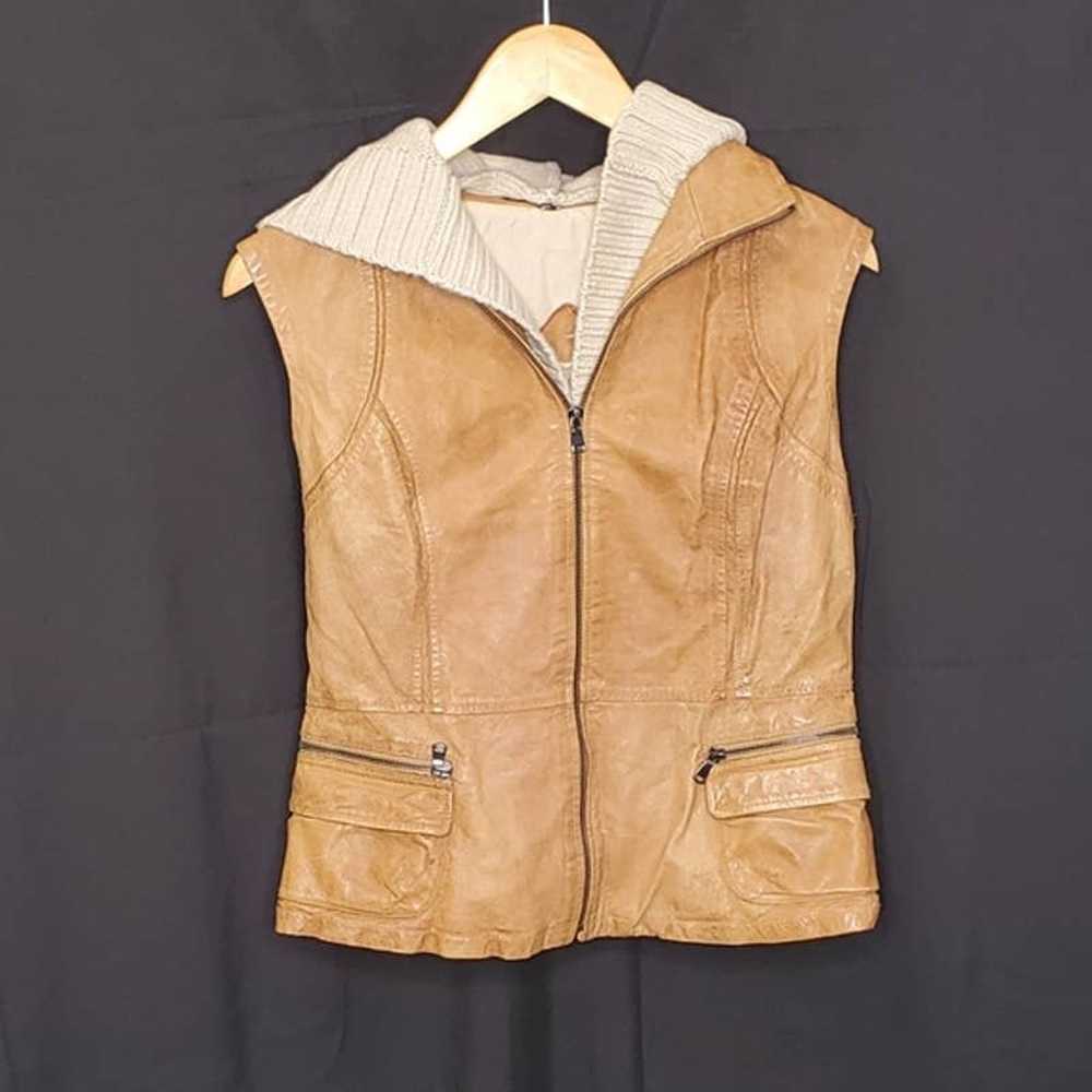 Jakett New York Hooded Tan Leather Boho Vest Size… - image 3