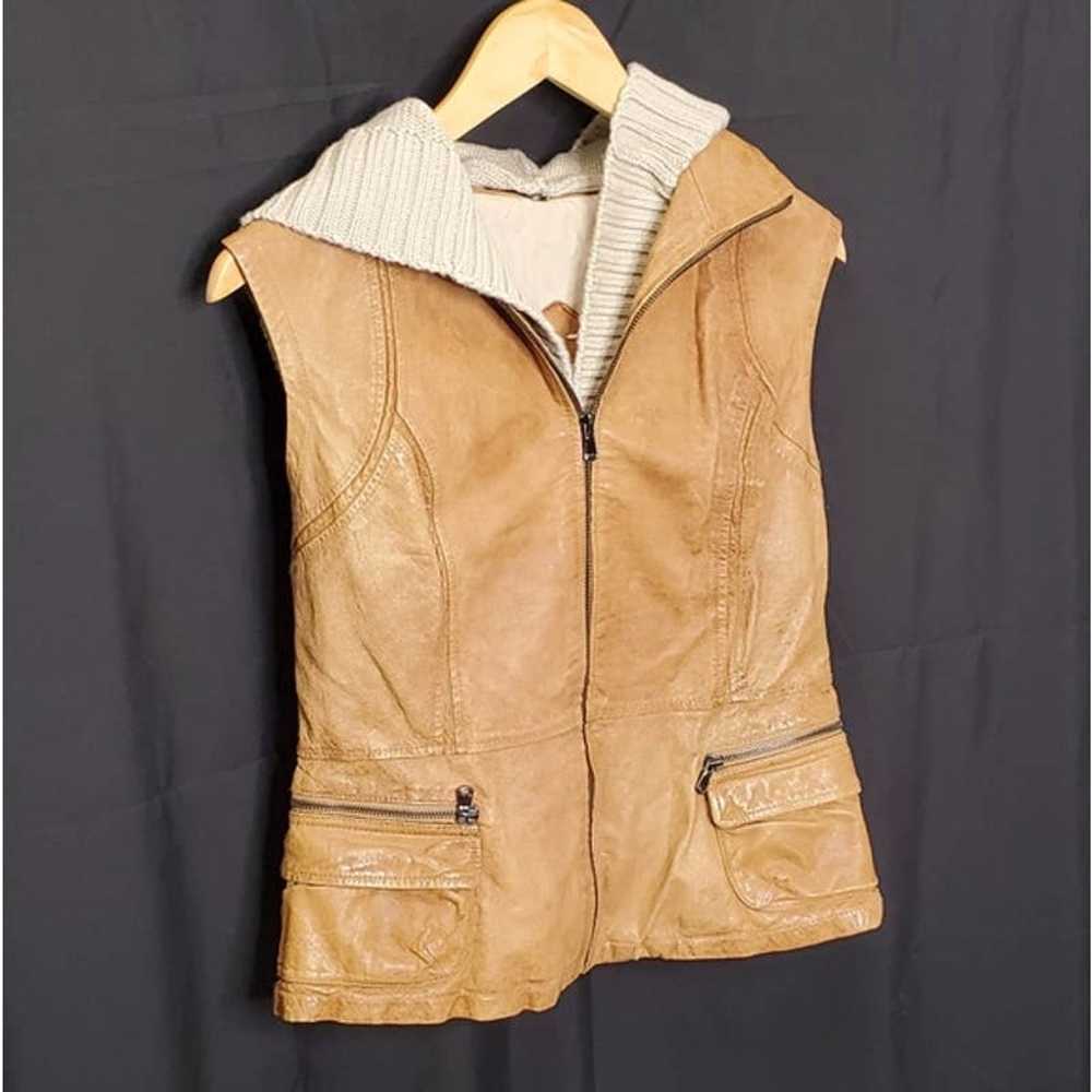 Jakett New York Hooded Tan Leather Boho Vest Size… - image 4