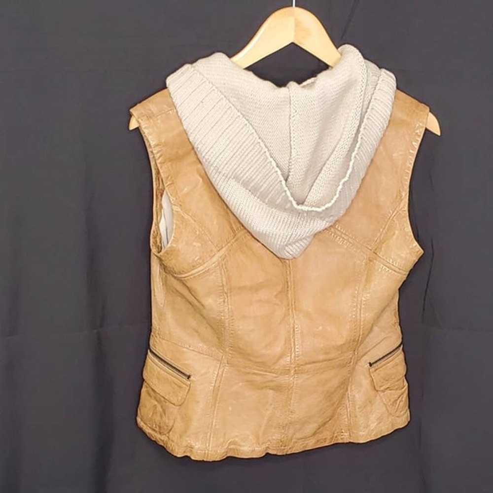 Jakett New York Hooded Tan Leather Boho Vest Size… - image 5