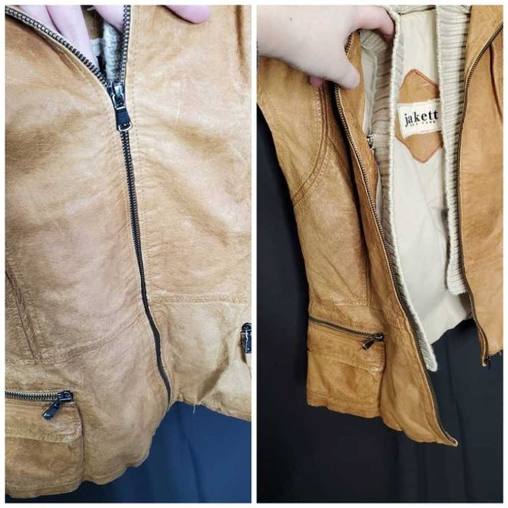 Jakett New York Hooded Tan Leather Boho Vest Size… - image 6