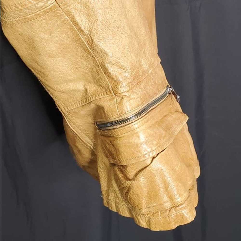 Jakett New York Hooded Tan Leather Boho Vest Size… - image 8