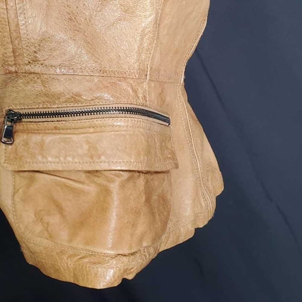 Jakett New York Hooded Tan Leather Boho Vest Size… - image 9