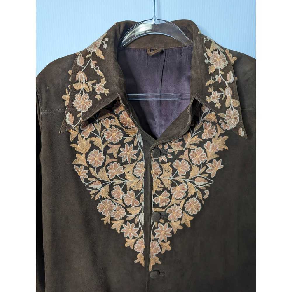 Vintage 70's Women's Suede Jacket Floral Embroide… - image 3