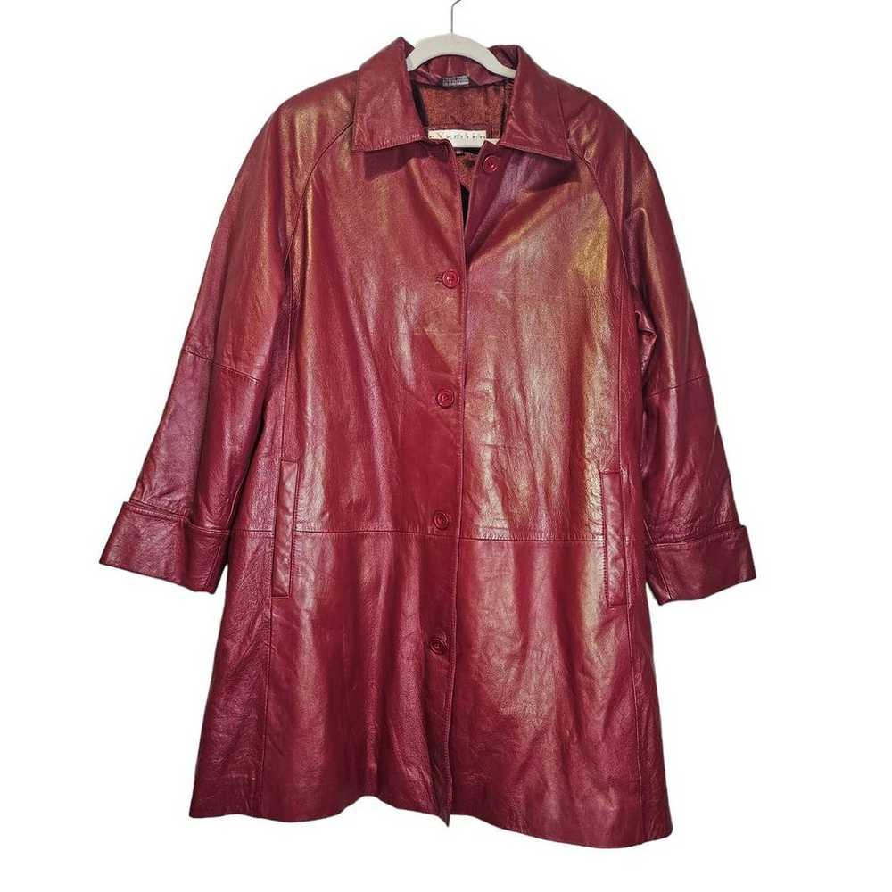 Vintage Y2K Excelled XL Dark Red Long Leather Jac… - image 1