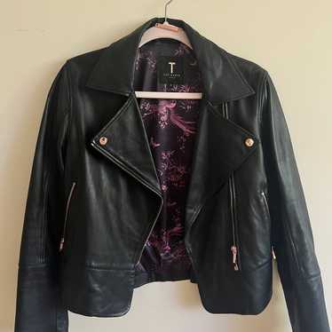 Ted Baker Authentic Leather Biker Jacket w/ Rose … - image 1