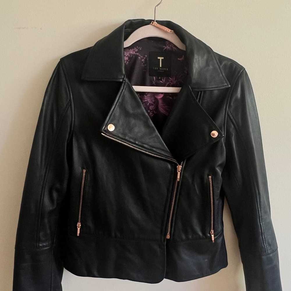 Ted Baker Authentic Leather Biker Jacket w/ Rose … - image 3