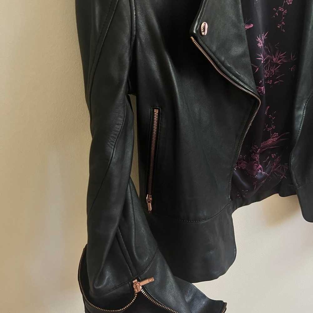 Ted Baker Authentic Leather Biker Jacket w/ Rose … - image 4