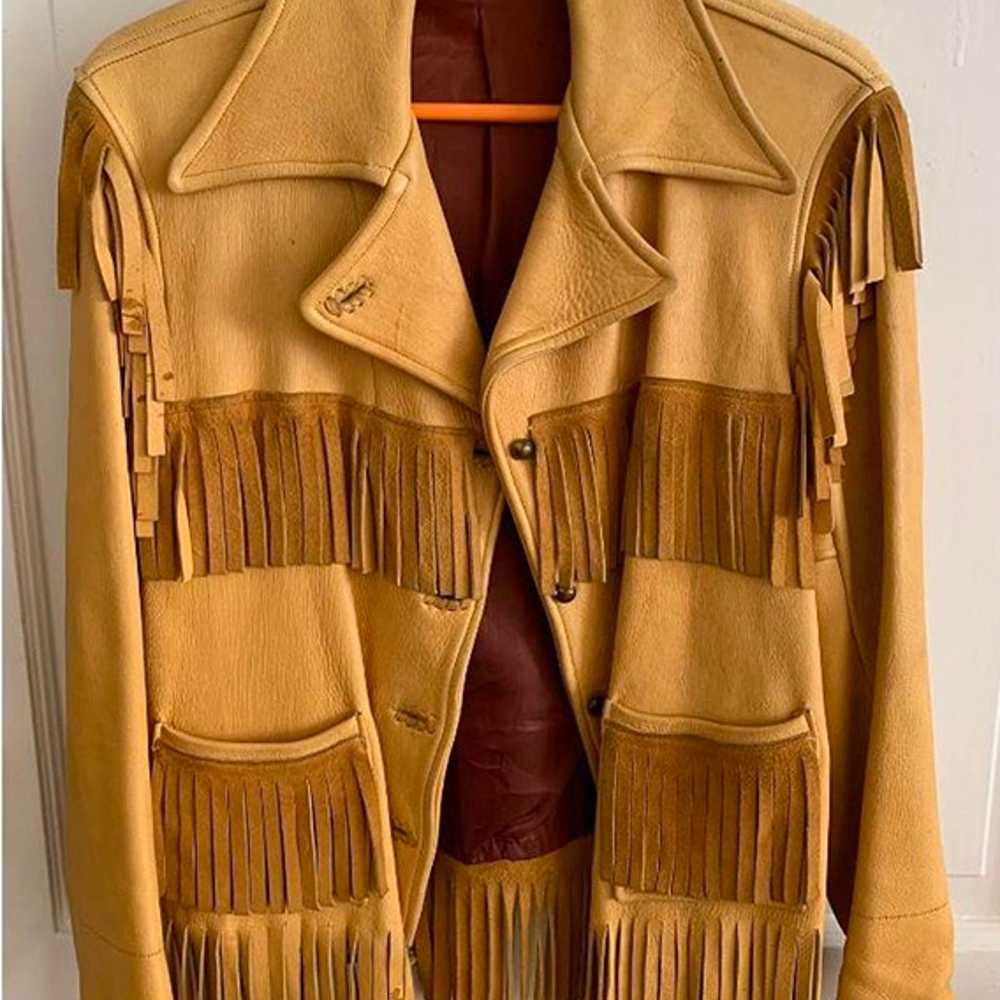 Womens 60s 70s Fringe Western Cowboy Leather Jack… - image 1